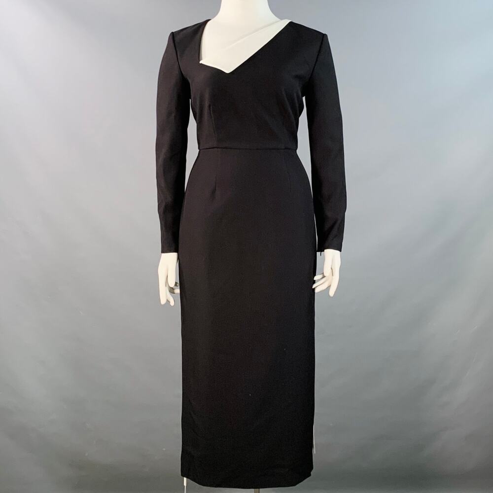 ROLAND MOURET 10 Monochrome Black White Polyester Block Long Sleeve Midi Dress